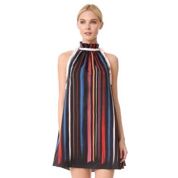 NWT Adam Selman Silk Trapeze Dress Sunset Stripe - Picture 1 of 16